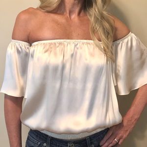 Off The Shoulder Silk Blouse  Ivory Aum Couture XS